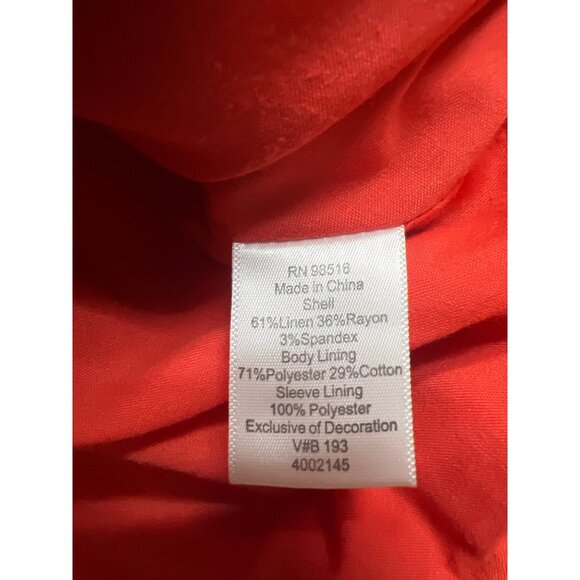 Coldwater Creek Y2K Orange Linen Embroidered Ruffled Blazer - Picture 5 of 7